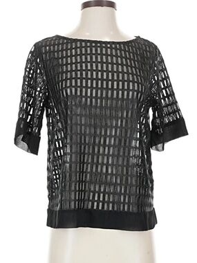 Black Grid Mesh Short Sleeve Top
